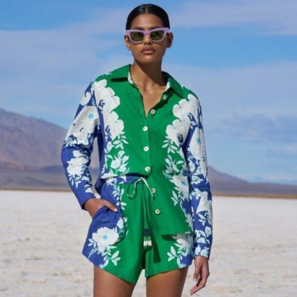 FarmRio Soft Garden Linen Blend Floral Shirt, NWT, Size XL - Picture 3 of 16